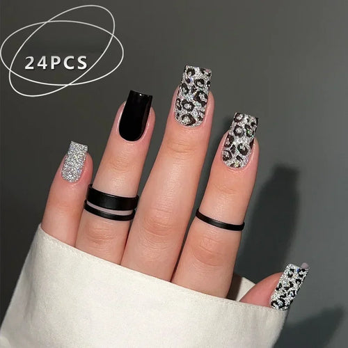  Mid Long Pink Leopard Press-On Nails with Bow cashymart
