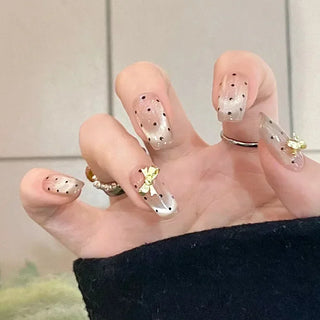  Mid Long Pink Leopard Press-On Nails with Bow cashymart