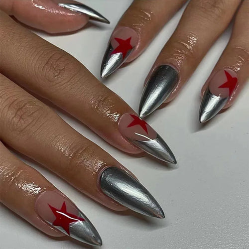  Milky White Stars Black French Wearable Nail Art cashymart