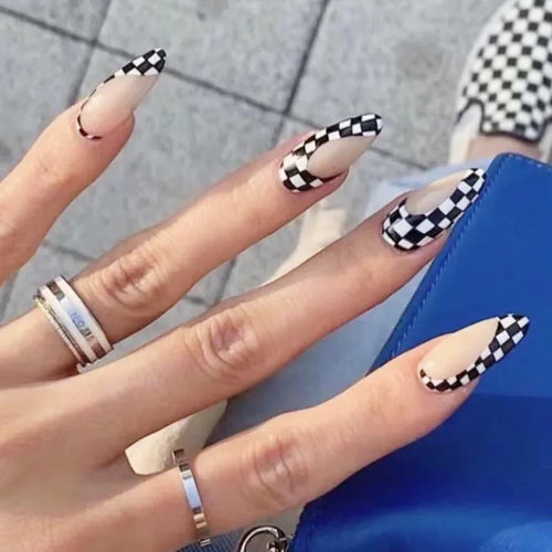  Milky White Stars Black French Wearable Nail Art cashymart