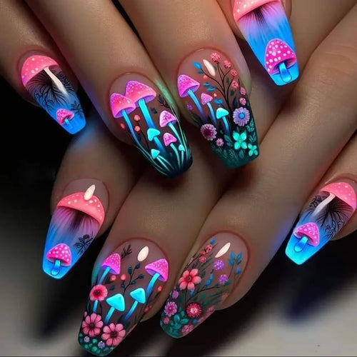  Mushroom Design Press on Nails Set cashymart