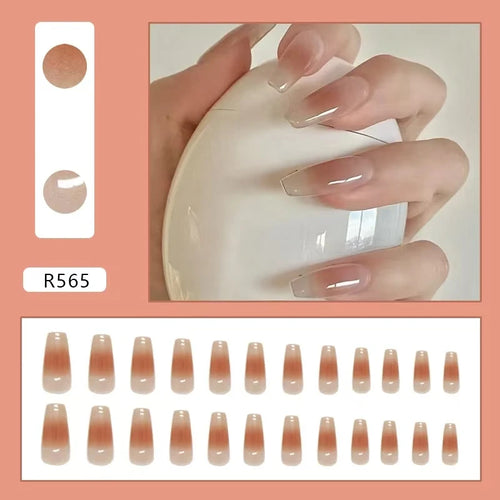  Ombre Coffin Pink Glossy Press On Nails cashymart