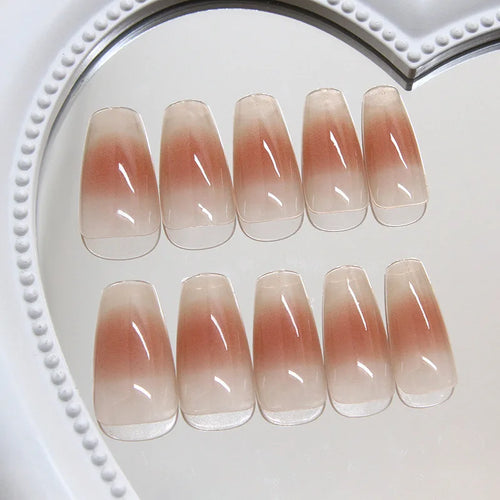  Ombre Coffin Pink Glossy Press On Nails cashymart