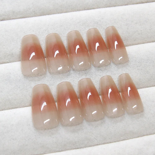  Ombre Coffin Pink Glossy Press On Nails cashymart