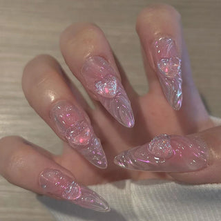  Pearl-Accented Black Almond Press-On Nails cashymart