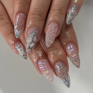  Pearl-Accented Black Almond Press-On Nails cashymart