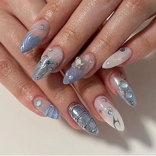 Pearl-Accented Black Almond Press-On Nails cashymart