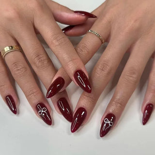  Pearl-Accented Black Almond Press-On Nails cashymart
