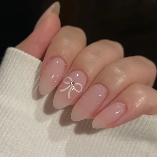  Pearl-Accented Black Almond Press-On Nails cashymart