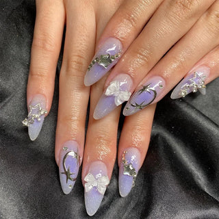  Pearl-Accented Black Almond Press-On Nails cashymart