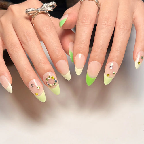 Pearl-Accented Black Almond Press-On Nails cashymart