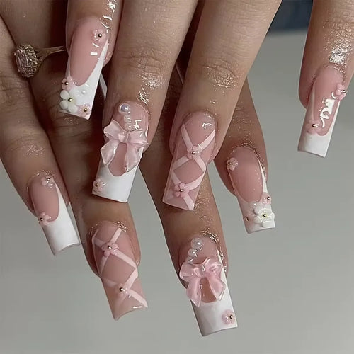  Pearl-Accented Black Almond Press-On Nails cashymart