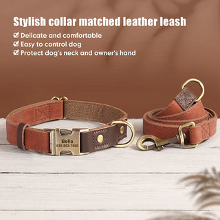  Personalized PU Leather Dog Collar and Leash cashymart