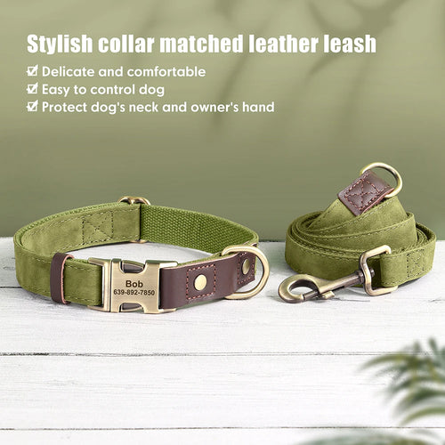  Personalized PU Leather Dog Collar and Leash cashymart
