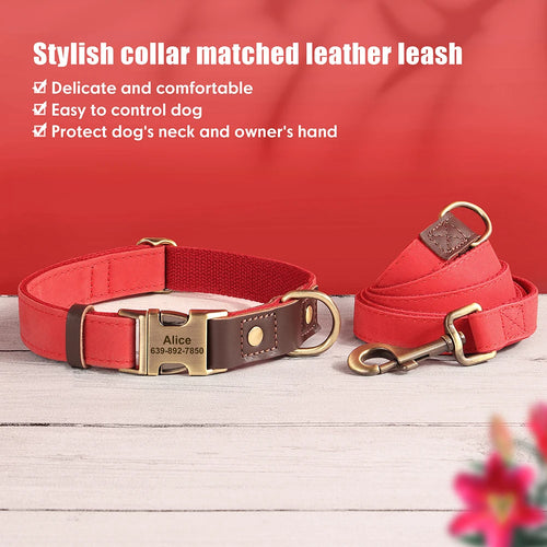  Personalized PU Leather Dog Collar and Leash cashymart