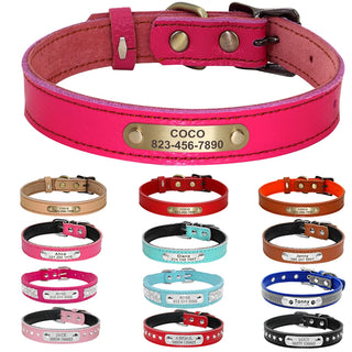  Personalized PU Leather Dog Collar with ID Tag cashymart