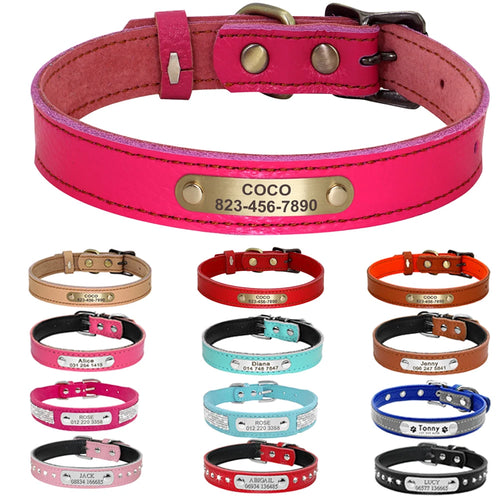  Personalized PU Leather Dog Collar with ID Tag cashymart