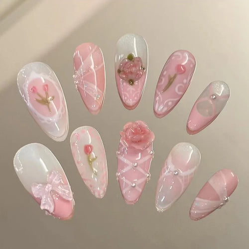  Pink Almond False Nails cashymart