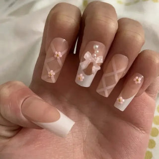  Pink Bow Press on Nails cashymart