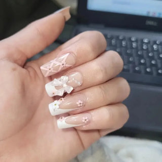  Pink Bow Press on Nails cashymart