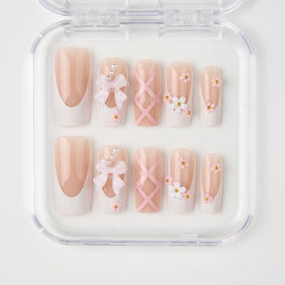  Pink Bow Press on Nails cashymart