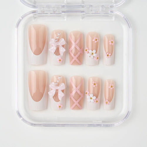  Pink Bow Press on Nails cashymart