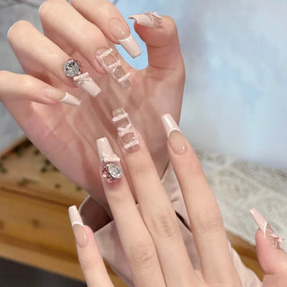  Pink Bow Press on Nails cashymart