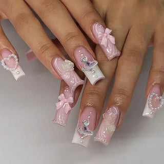  Pink Bow Press on Nails cashymart