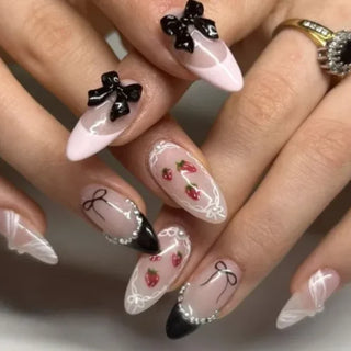  Pink Bow Press on Nails cashymart