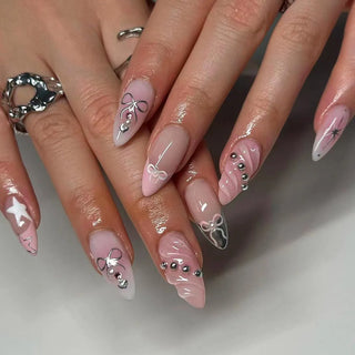  Pink Bow Press on Nails cashymart