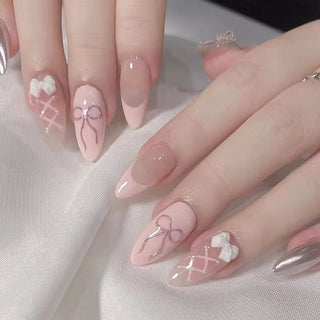  Pink Bow Press on Nails cashymart