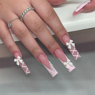  Pink Bow Press on Nails cashymart