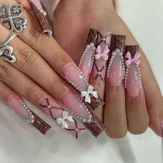  Pink Bow Press on Nails cashymart