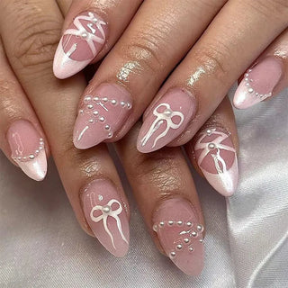  Pink Bow Press on Nails cashymart
