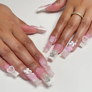  Pink Bow Press on Nails cashymart