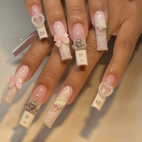  Pink Bow Press on Nails cashymart