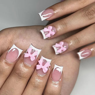  Pink Bow Press on Nails cashymart