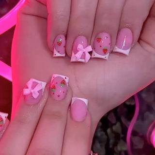  Pink Bow Press on Nails cashymart