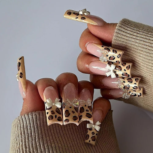  Pink French Style 3D Bowknot Press-On Nails cashymart