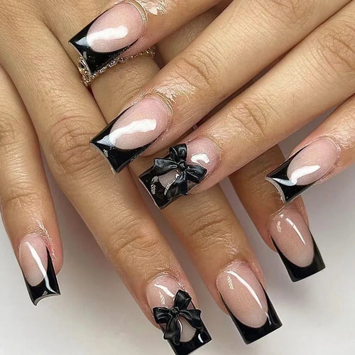  Pink French Style 3D Bowknot Press-On Nails cashymart