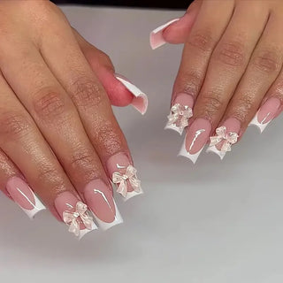  Pink French Style 3D Bowknot Press-On Nails cashymart