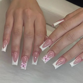  Pink French Style 3D Bowknot Press-On Nails cashymart