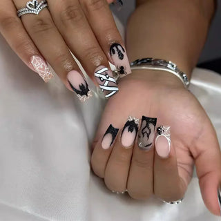  Pink Spider Web Coffin Press-On Nails cashymart