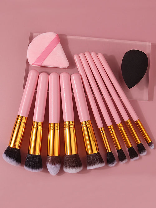  Pink Wooden Handle Makeup Brush Set 10pcs cashymart