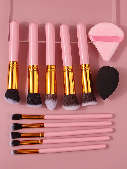  Pink Wooden Handle Makeup Brush Set 10pcs cashymart