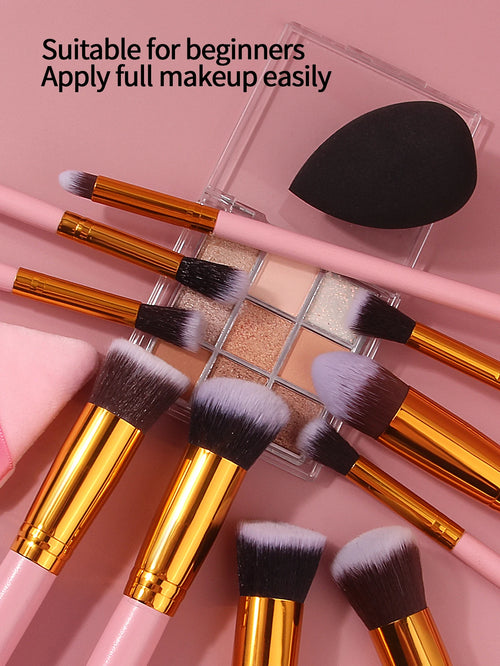  Pink Wooden Handle Makeup Brush Set 10pcs cashymart