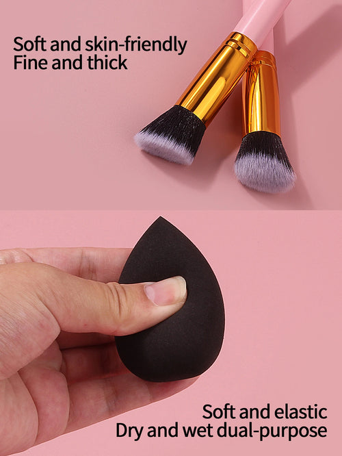  Pink Wooden Handle Makeup Brush Set 10pcs cashymart