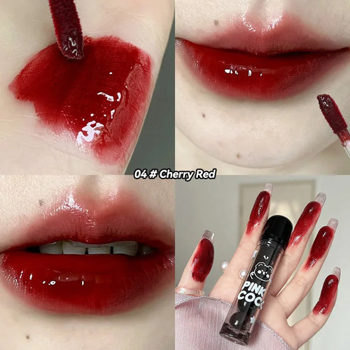  Pinkcoco Bear Doodle Mirror Lip Glaze Shiny Lip Gloss cashymart
