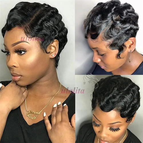  Pixie Cut Finger Wave Bob Wig for Black Women cashymart