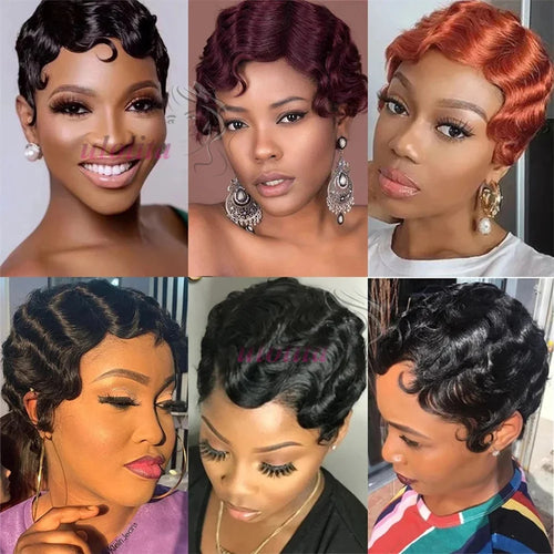  Pixie Cut Finger Wave Bob Wig for Black Women cashymart